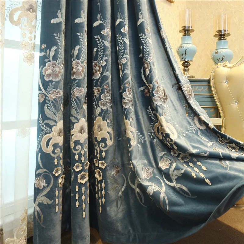 Лучшие европейские и американские роскошные синие бархатные затемненные шторы