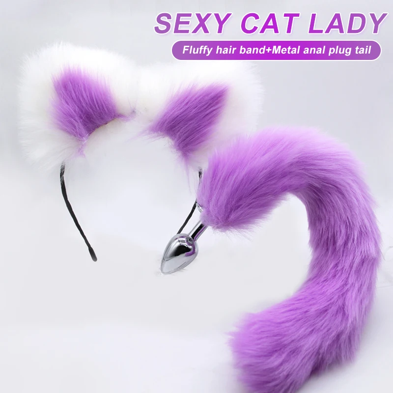 Multi-Colored Tail-Plug Hair- Clip Ears-Clip Role Play Makeup Metal Back Yard Anal Plug Sex Toy for Couples Woman