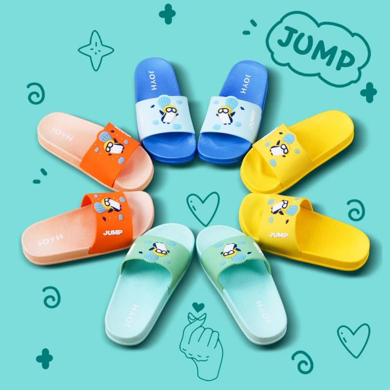 

Penguin Skydiving Children Slippers PVC Non-Slip Soft Sole Open Toe Kids Slippers Light Comfort Home Indoor Shoes Slip-On Slides