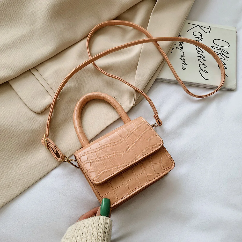 

PU Leather Mini Shoulder Handbags Lady Stone Pattern Casual Pure Color Flap Tote Messenger Bags Women Fashion Pure Color Flap