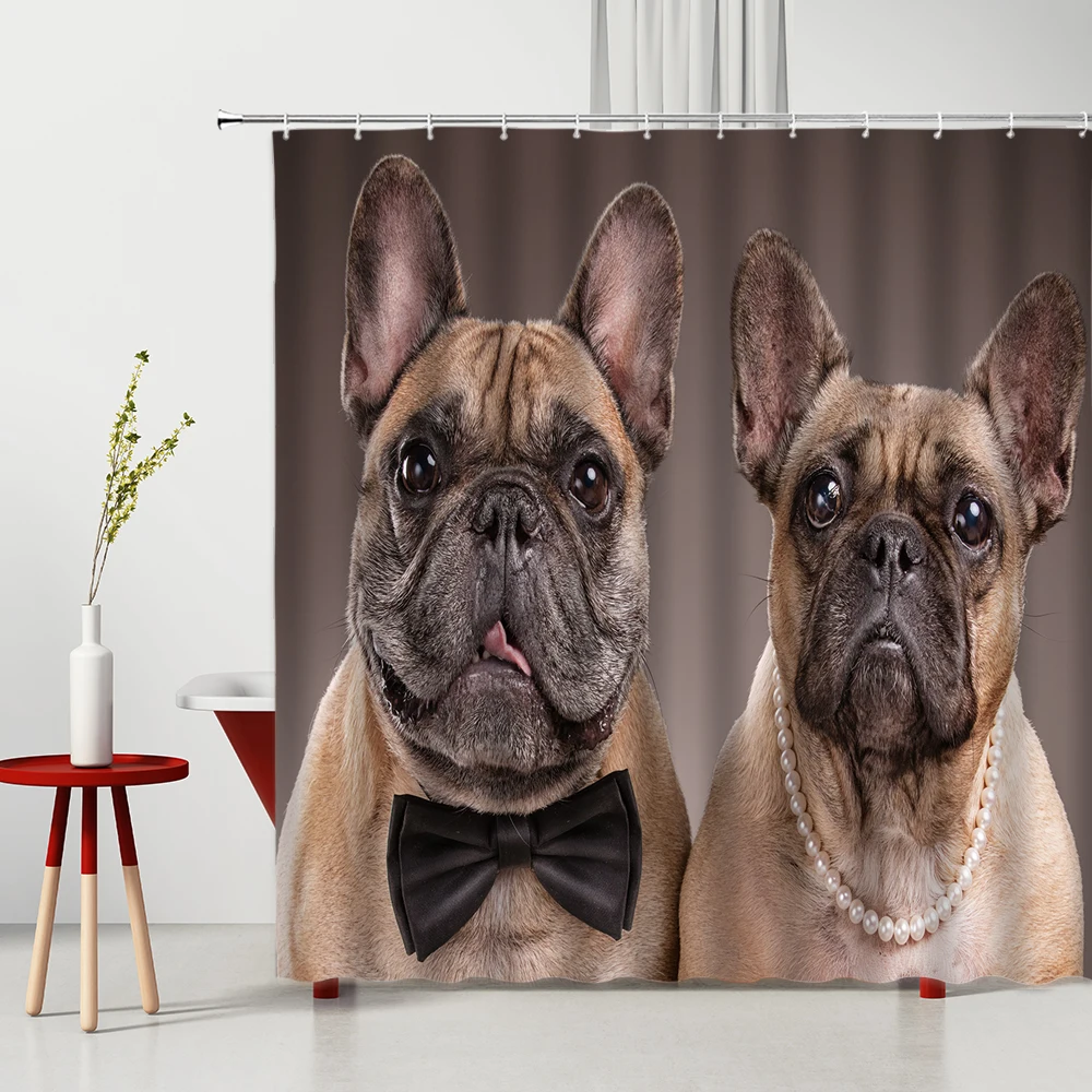 

Shower Curtain Dog Green Grass Lucky Bag Funny Animal 3D Printing Polyester Fabric Machine Washable Bathroom Curtain With Hooks