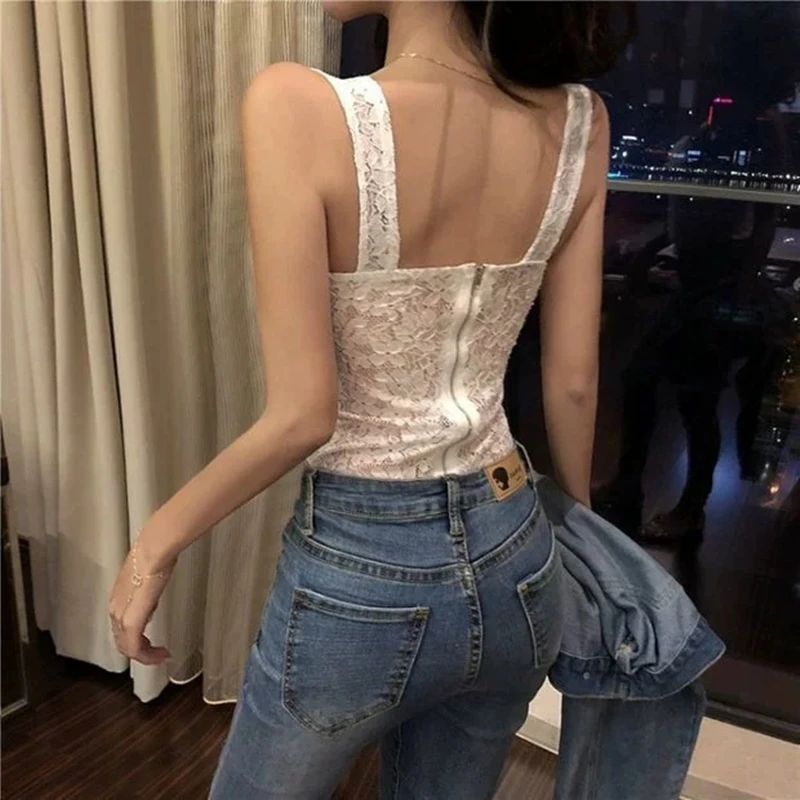 

Spring And Summer Korean Girl Group Patchwork Top Slim Sling White Lace Tank Top Sexy Dollskill Y2k Clothes 90s Aesthetic
