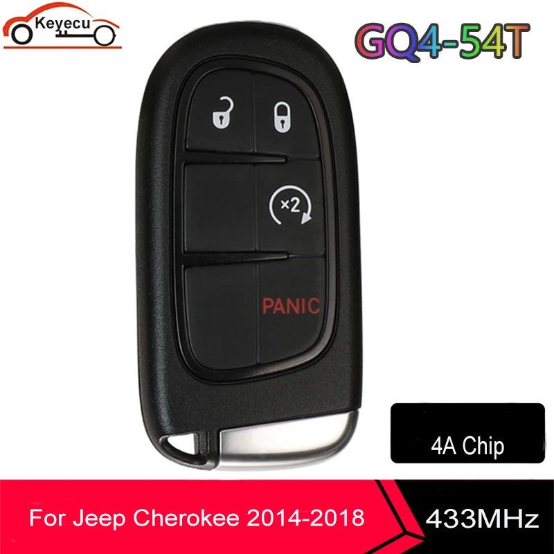 

KEYECU GQ4-54T Smart Remote Car Key Fob 4 Buttons 433MHz PCF7953M 4A For 2014 2015 2016 2017 2018 Jeep Cherokee 68141580 AB AC