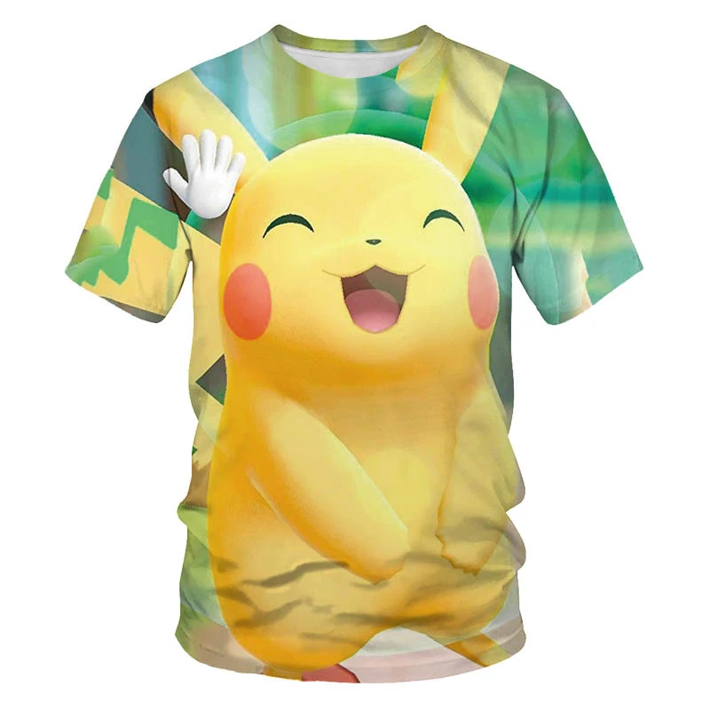 

2021 3D printing men and women all-match outdoor T-shirt student anime Pikachu cute summer loose large size O-neck short sleeve