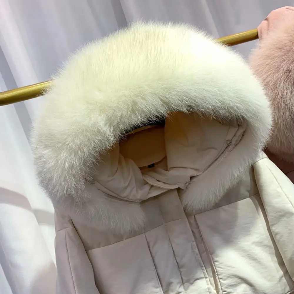 Большой натуральный Лисий меховой воротник 2019 зимний женский пуховик теплый