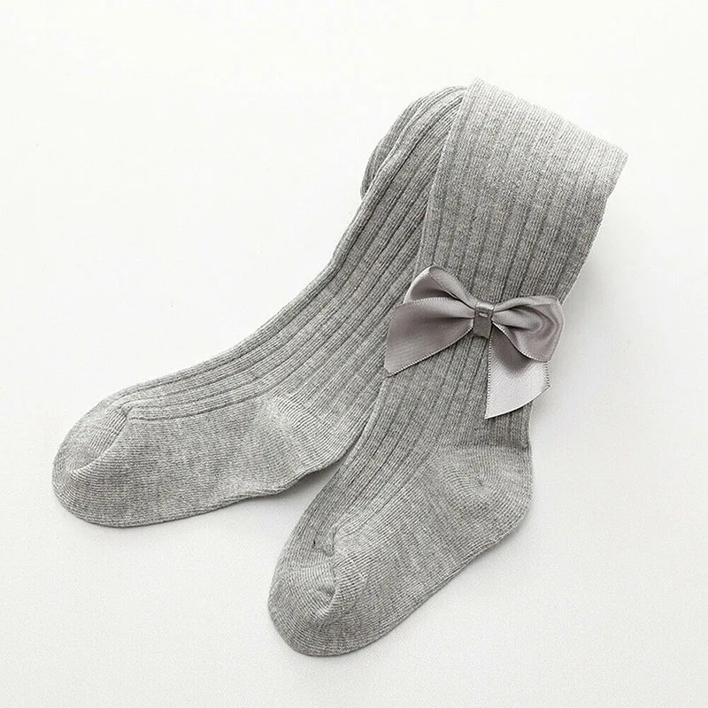 Серый Колготки для малышей; теплые хлопковые однотонные чулки с бантом для новорожденных девочек; прекрасные подарки для младенцев; Новинка; Лидер продаж - Цвет: Серый
