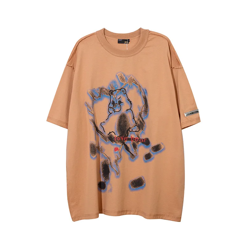 

2021 High Street Dark Style Cartoon Printed Men's Retro Fashion Brand Hip Hop Oversize Short Sleeve T-shirt Men's Fashion Brand
