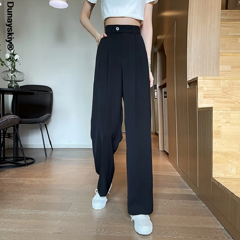 

Spring Summer Loose Wide Leg Trousers Female Causal Elastic High Waist Women Suit Pants 2021 Ladies Solid Pantalon New