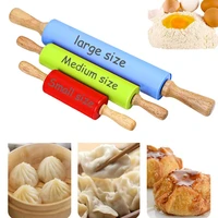 rolling pin silicone non stick wooden handle pastry dough flour roller kitchen baking cooking tool pasta household rolling pin