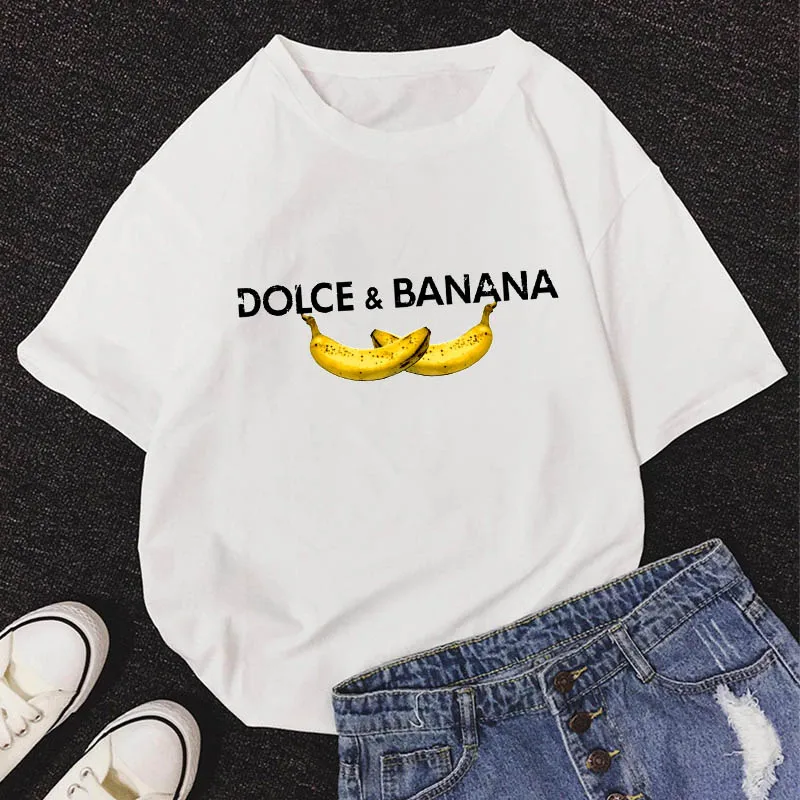 Футболка женская с принтом DOLCE &amp BANANA Повседневная Свободная рубашка коротким