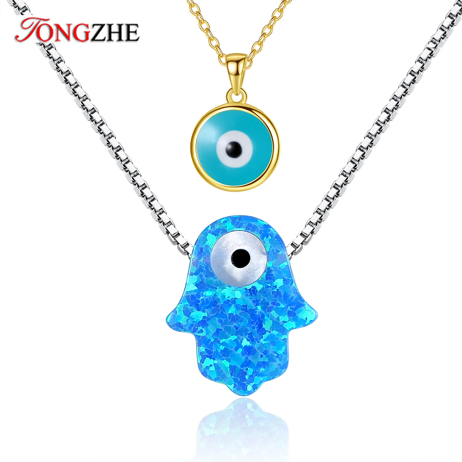 

TONGZHE Evil Eye Necklace For Women Hamsa 925 Sterling Silver Collares Opal Fatima Necklace Best Party Birthday Jewelry Gift