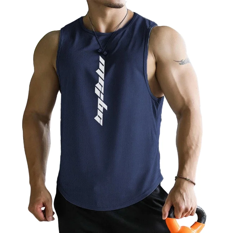 

Men Jogger Summer New Fitness Mesh Gyms Quick Dry sleeveless Vest Male Running Undershirt Bodybuilding sports Tank Tops Big Size