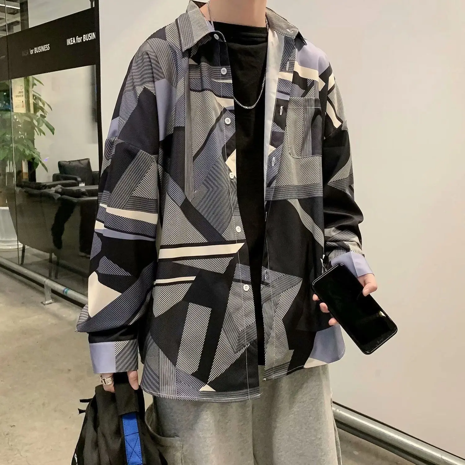 Retro Autumn Spring Men's Shirt  Casual Long Sleeve Shirt High Quality Men Loose Shirt Men tops Oversized