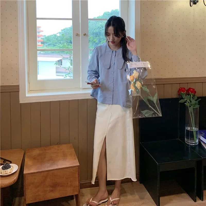 

Long Sleeve Women Shirts Leisure All-match Turn-down Collar Design Solid Single Breasted Outwear Korean Style Daily Chic Spring