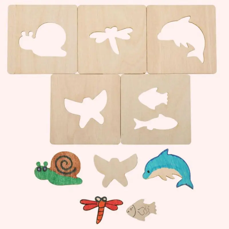 

145 Pcs/Set Painting Template Baby Graffiti Color Learning Painting Tools Children DIY Handmade Wooden Toy Painting Set R7RB