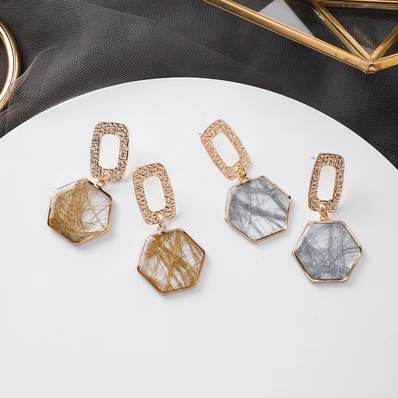 Корейский Новый дизайн модные ювелирные изделия простые шестиугольные смолы