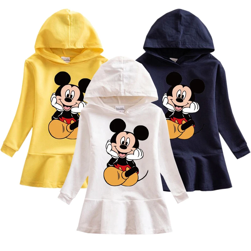 Детские платья для девочек с рисунком Микки Мауса осенне-зимняя одежда маленьких