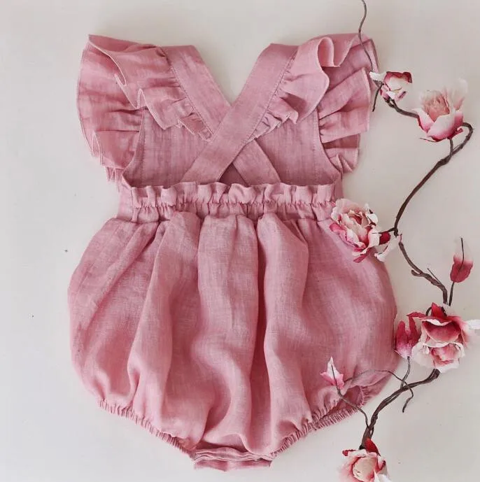

Baby Lotus Leaf Lace Romper knitted baby clothes Cotton Baby Girls pink romper