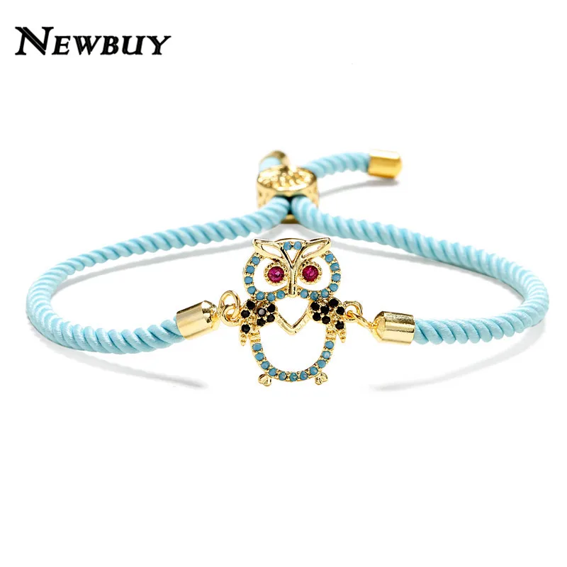 NEWBUY Trendy Blue Color Rope Life Tree Bracelet Cubic Zirconia Inlay Gold Color Owl Charm Bracelets For Women Girl Dropship - Окраска металла: NBSL120