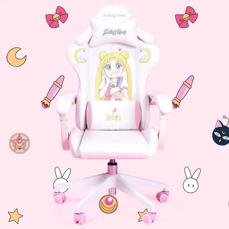 

New products WCG gaming chair girls cute cartoon computer armchair office home swivel soft chair lifting adjustable chair