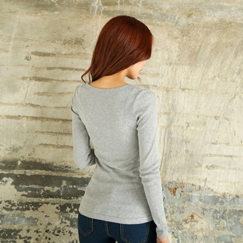 

Spring Autumn Women T Shirt Long Long Sleeve Self-Cultivation Within Button Cotton Close Show Solicitude Clothes Ropa De Mujer