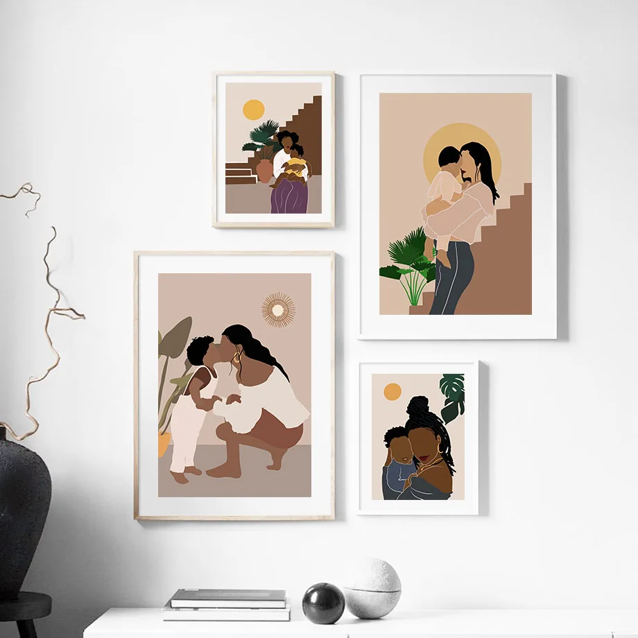 Абстрактные скандинавские плакаты и принты с милой девочкой мамой настенная