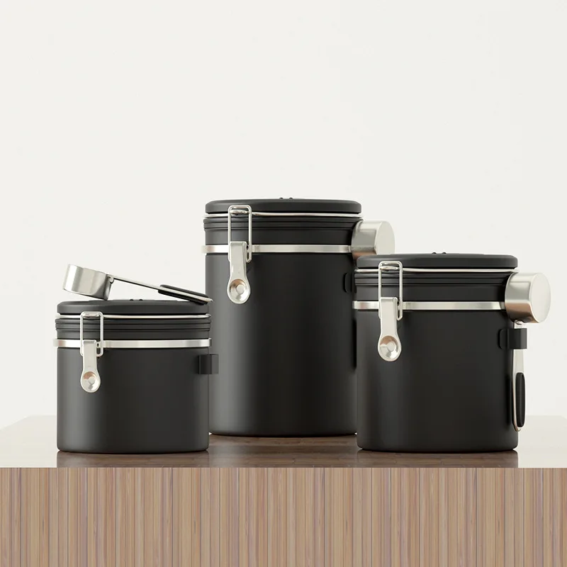 Contenedor de almacenamiento de caf&eacute; herm&eacute;tico de acero inoxidable, recipiente con cuchara para granos de caf&eacute;, t&eacute;, mantener los granos frescos-4
