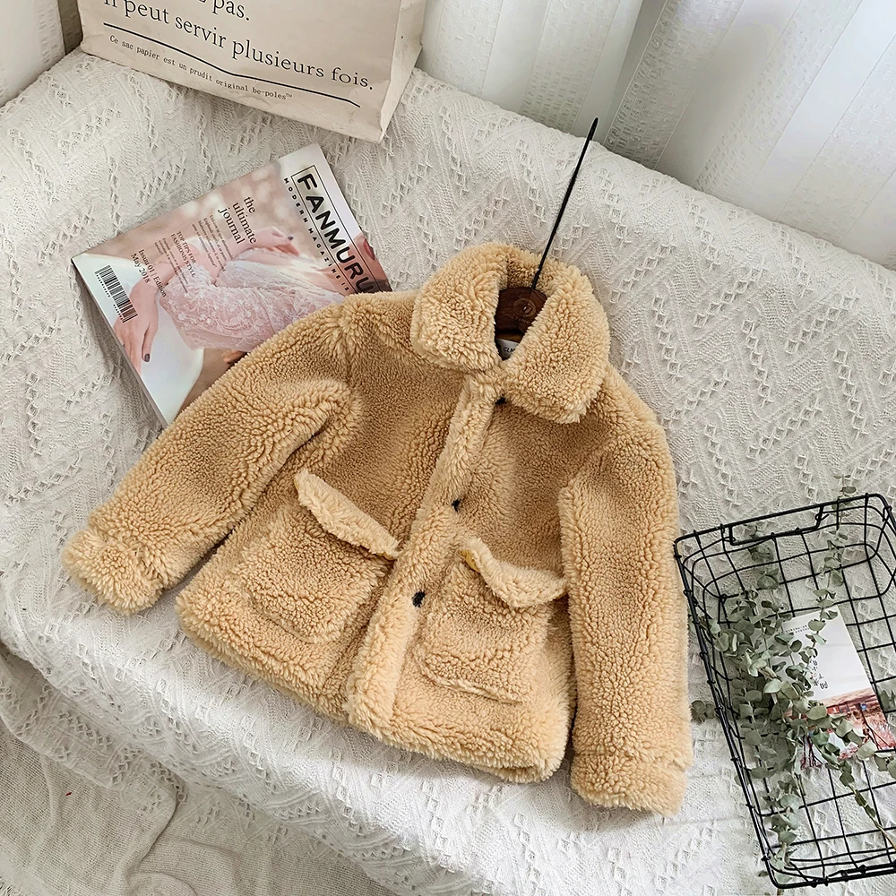 Детское зимнее пальто из ягненка и бархата на искусственном меху для девочек