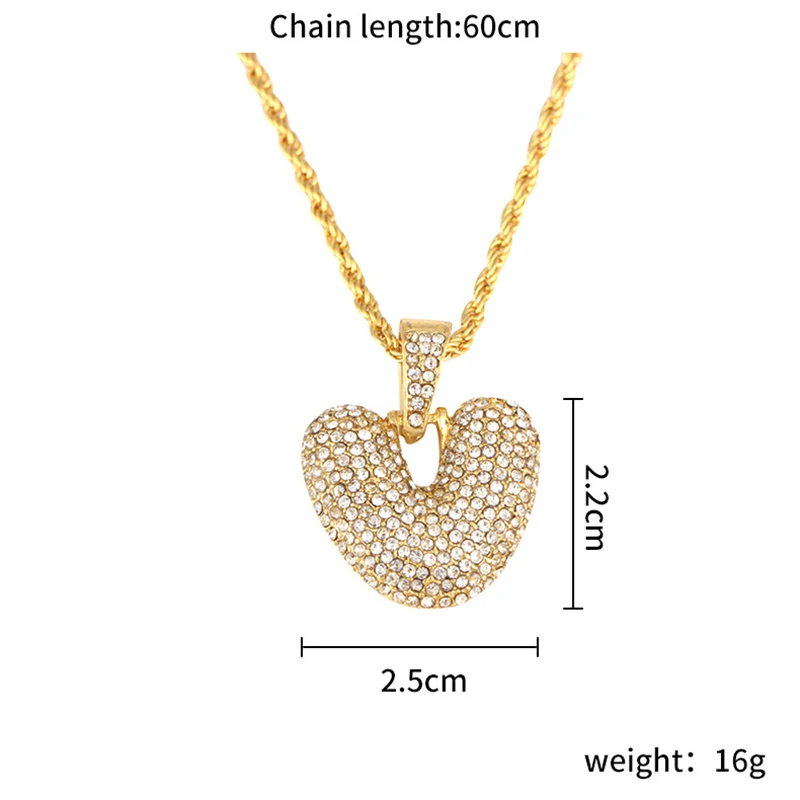 

A-Z 26 Bubble Letter Necklaces Pendant Chain For Women Gold Color Rhinestone Zinc Alloy Hip Hop Men Jewelry Gift Wholesale items