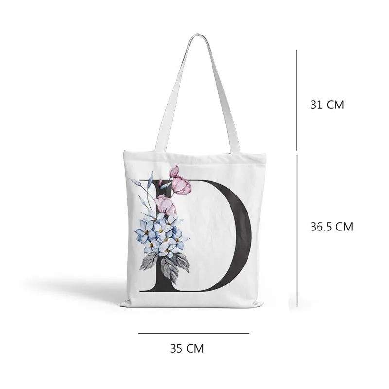 Сумка-шоппер Складная холщовая саквояж с цветочным рисунком и 26 буквами для