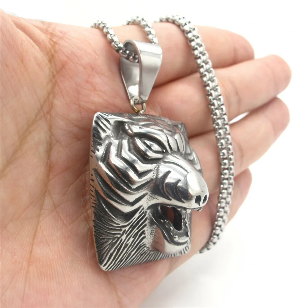 

Mens Biker Punk Tiger Head Pendant Necklace Stainless Steel Jewelry