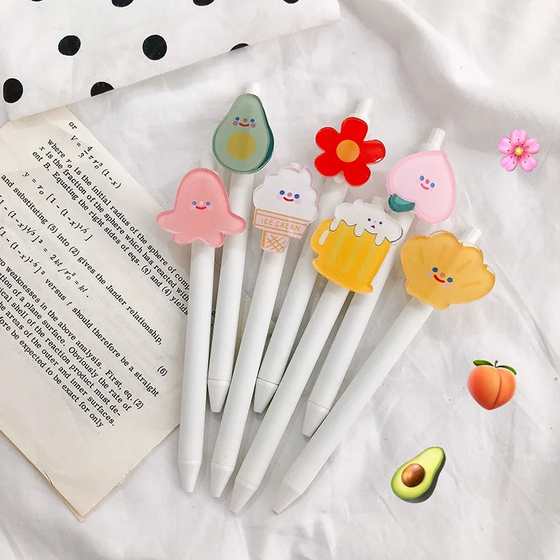 Tutú-bolígrafos de Gel con dibujo de aguacate, melocotón, flor de helado, 0,5mm, para estudiantes, 2 uds., papelería coreana, H0397