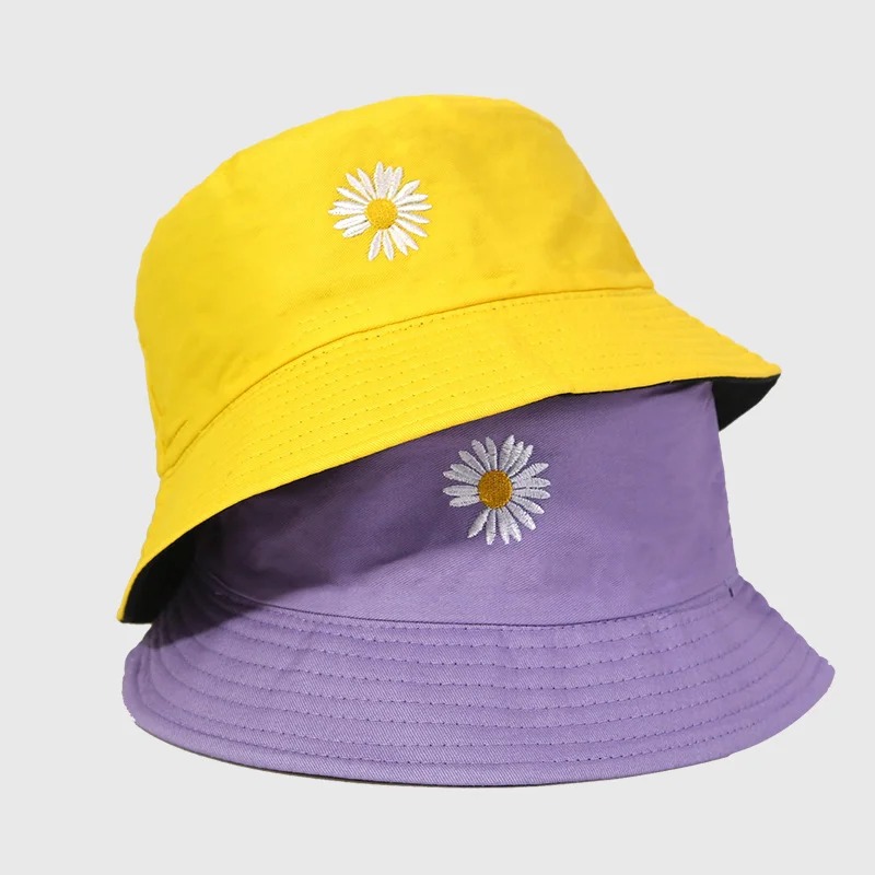 

Double-sided Daisy Embroidery Cotton Fisherman Hat Unisex Fashion Simple Wild Sunhat Outdoor Travel Bucket Hat Cap Beach Summer