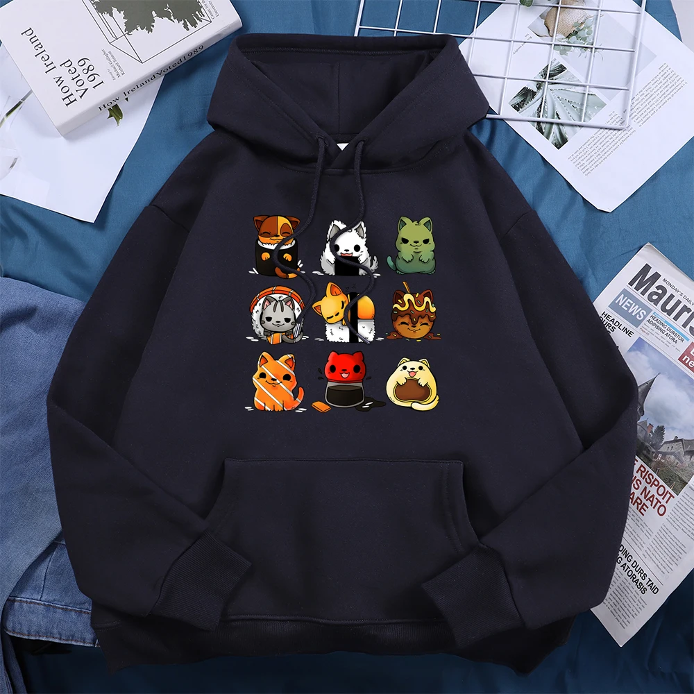 

Japan Food Kittens Cute Cartoon Woman Hoody Hip Hop Loose Streetwear 2021 Spring Fashion New Hoodie Harajuku Fleece Women Hooded