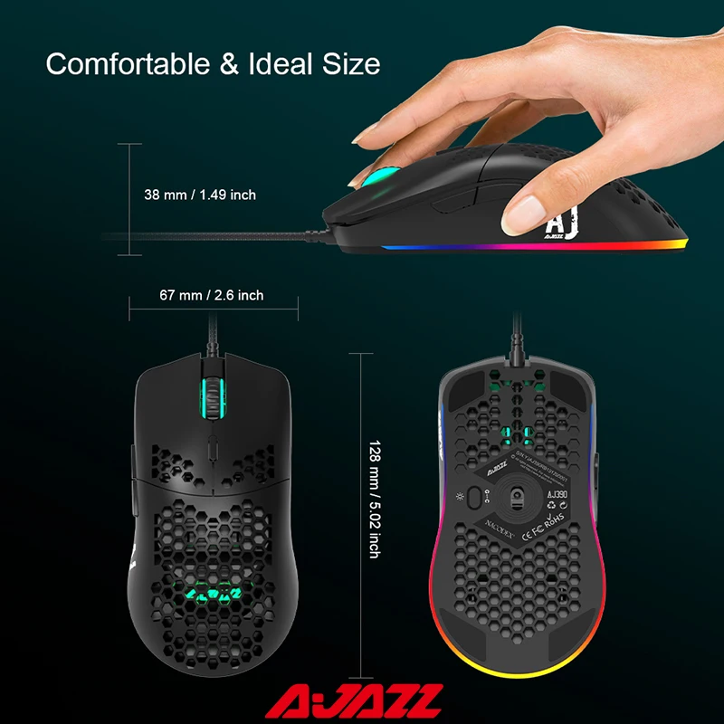 Ajazz AJ390 Проводная Мышь ультра-легкий дизайн в виде пчелиных сот 16000 Точек на дюйм