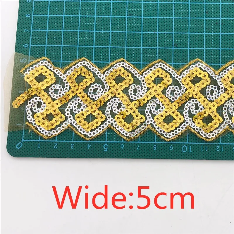 Недорогой Цветок с блестками ткань 30 ярдов 5 см в ширину украшенная металлическим