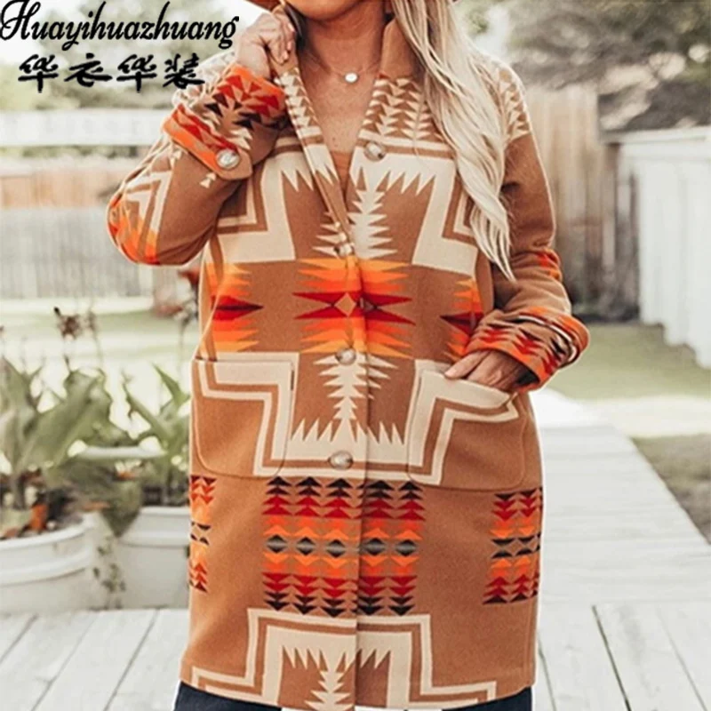 2021 autumn and winter new women's cotton loose stitching lapel buttoned woolen long cloak women's clothing