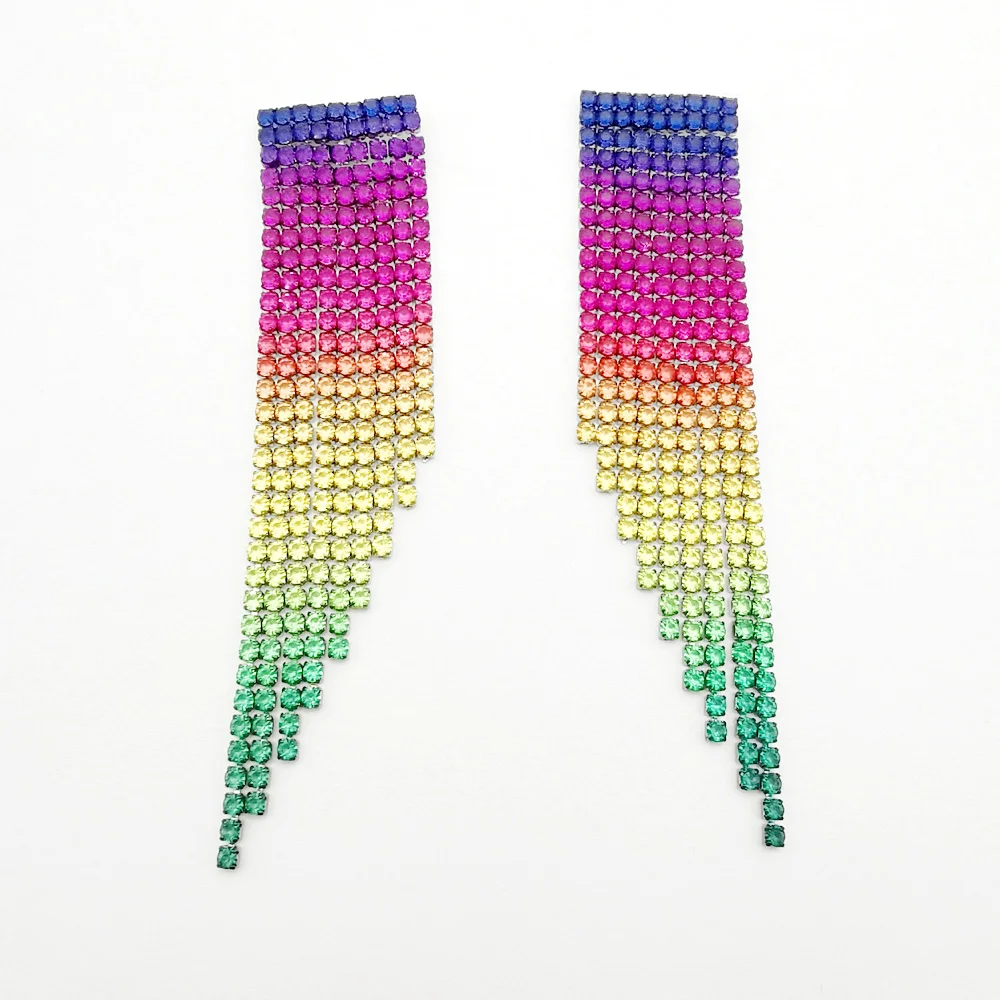 Женские серьги в стиле бохо с разноцветными радужными кристаллами Длинные