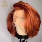 Имбирь оранжево-613 Цветной волнистые короткий парик для женщин 13x6 Кружева передние парики с детскими волосами предварительно вы Nabeauty
