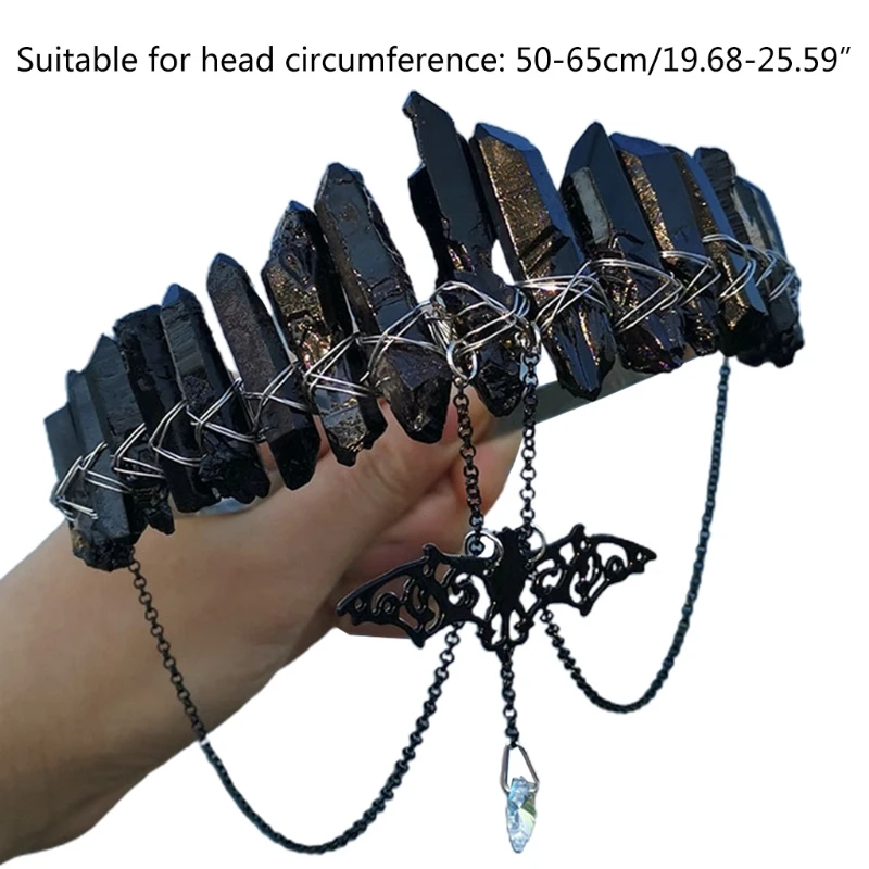 

Обруч для волос с необработанными кристаллами, повязка на голову ведьмы, летучей мыши, звезды, кулон на лоб, головной убор для Хэллоуина, веч...