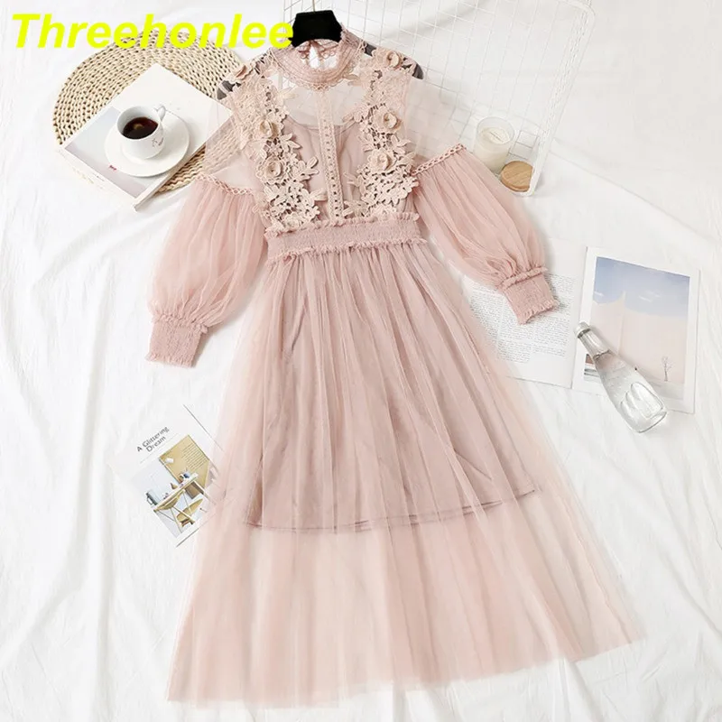 

Женское платье 2021 весеннее Цветочное платье с вышивкой с длинным рукавом из двух частей, с застежкой элегантное платье повседневные женски...