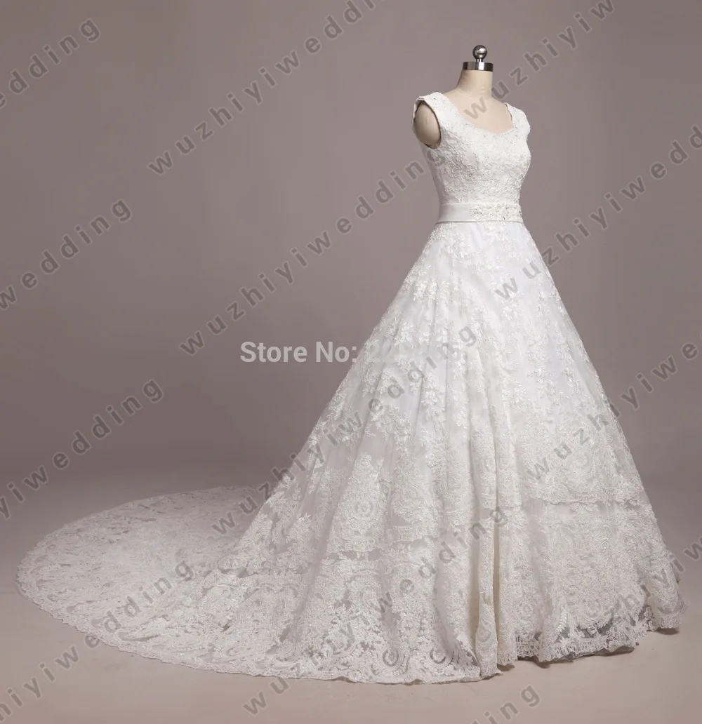 

wuzhiyi O Neck Wedding Gown A-line Custom made vestido de noiva sleevesless robe de mariee Chapel Train vestidos de novia 2020