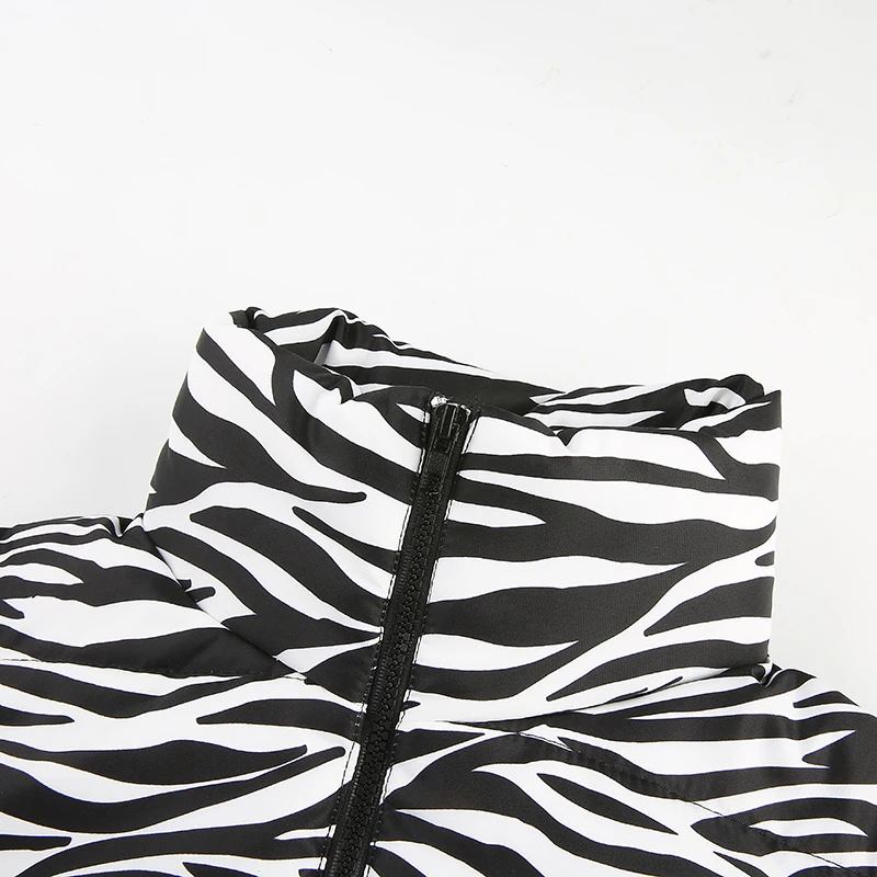 

DropShipping Zebra Animal Print Warm Ladies Winter Jackets Harajuku Casual Puffer Bubble Coat Long Sleeve Women Parka Streetwear