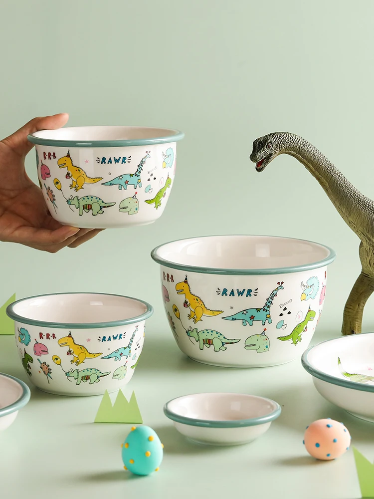 Utensils for Kitchen Child Ceramic Tableware Set Cartoon Dinosaur Pattern Plate Saucer Kids Cute Bowl Dishes Children Dinnerware