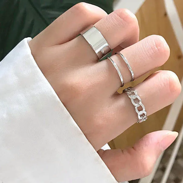 

Light Luxury Women Fashion Princess Square Cutting Delysia King Three-Piece Ring Hip-Hop Opening Adjustable Retro Ring