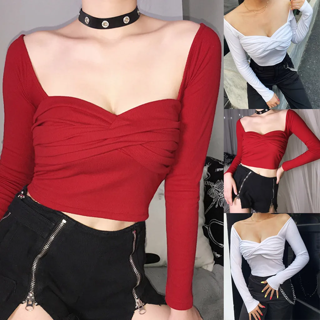 Женская блузка рубашка 2020 модная с v образным вырезом твердая Открытая грудь