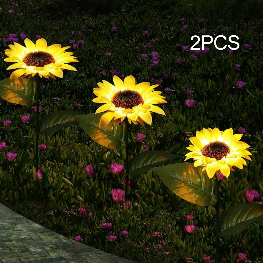 

Luces solares de girasol para jardn, lmpara LED de flores para exteriores, luz de paisaje y csped, 1/2 Uds.
