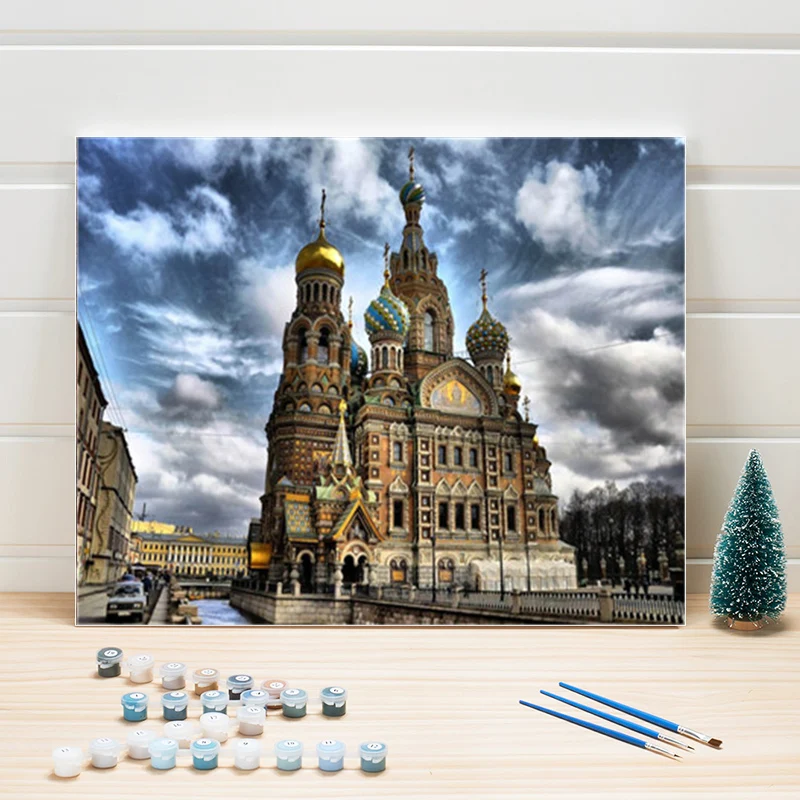 Краски по номерам маленький город декорации наборы Рисование холст ручная