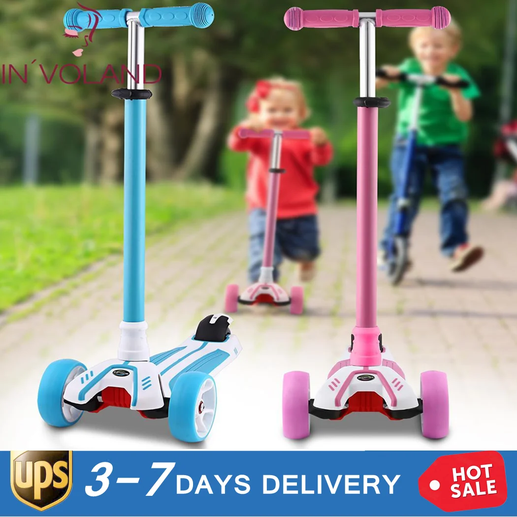 Aluminum Alloy Kids T-shaped Scooter Foot Scooter With Flashing PU Wheel 30.3-34.2inch, adjustable