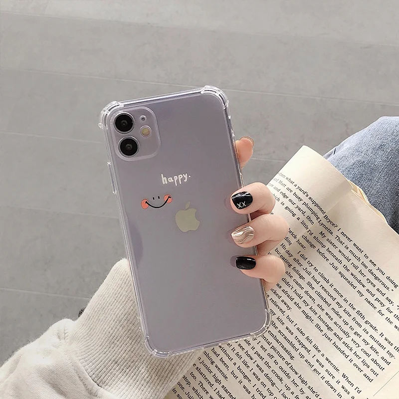 Cute Smiley Letter Clear Phone Case For iPhone 12 11 Pro XS Max Mini X XR 7 8 Plus SE 2020 Transparent Silicone ShockProof Cover